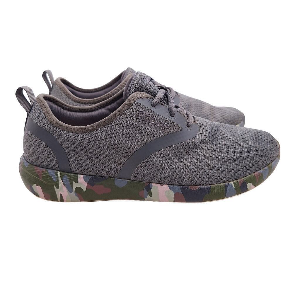 Crocs Literide Lace Camo Sneakers Charcoal/Stucco Women's 8 Slip On Gray Mesh